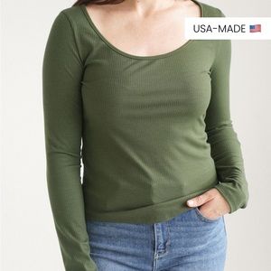 NWT CJLA Favorite Ribbed Long Sleeve Tee Olive Green